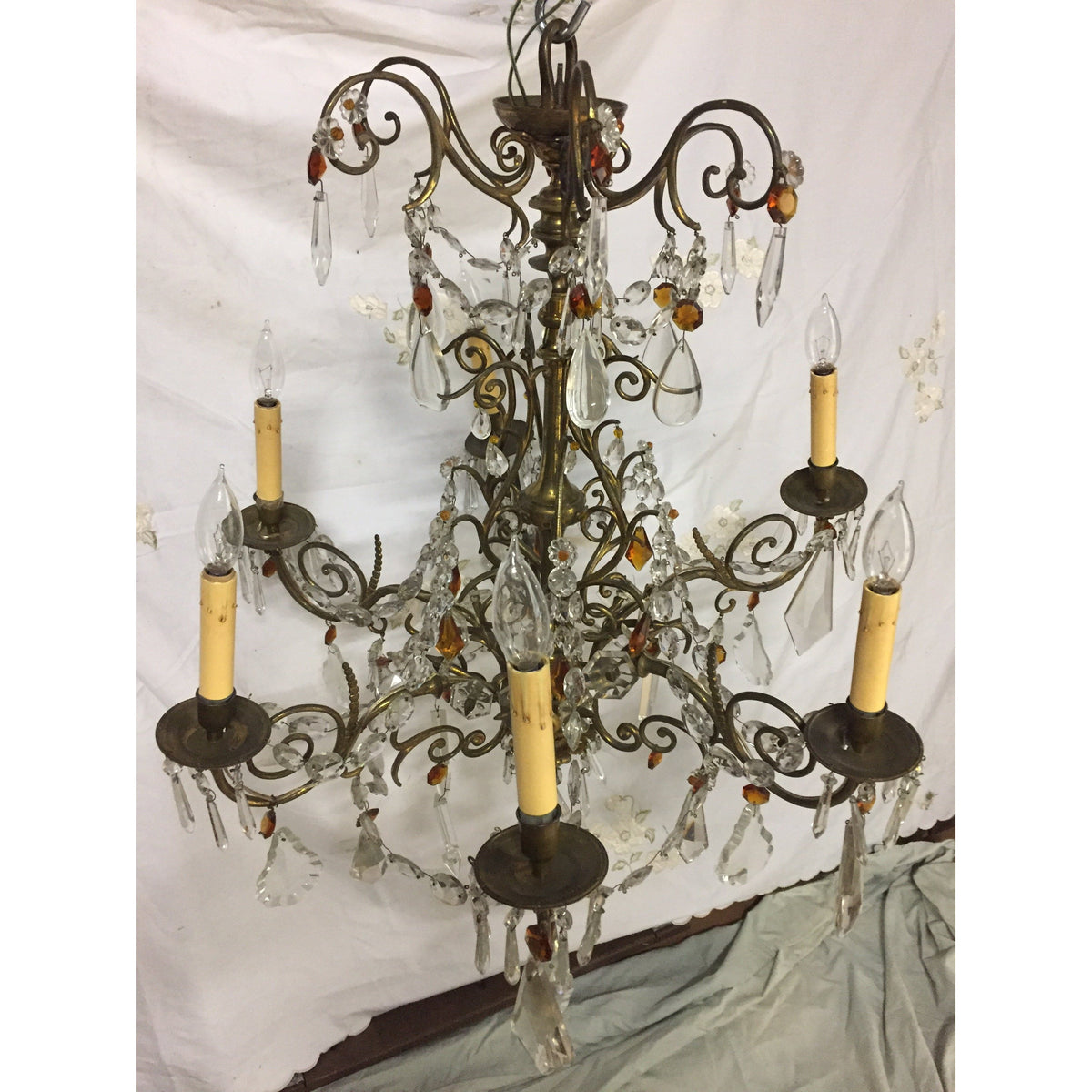 19th Century French Brass Chandelier with Amber Crystals - 6 Light – Antique  Warehouse