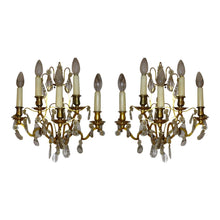 Load image into Gallery viewer, 19th Century French Brass and Crystal Sconces - 5 Light - a pair-Sconces-Antique Warehouse