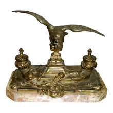 Load image into Gallery viewer, 19th Century French Marble Double Inkwell with Bronze Eagle Sculpture-Decorative-Antique Warehouse