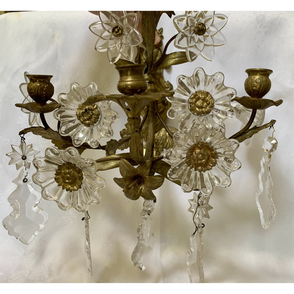 Brass and Crystal Flower Sconces - a pair – Antique Warehouse
