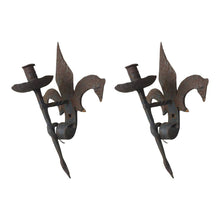Load image into Gallery viewer, French 19th Century Forged Iron Fleur de Lis Torchère Sconces - a pair-Sconces-Antique Warehouse