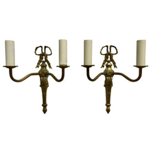 Load image into Gallery viewer, French Louis XVI Bronze Cast Two Arm Ribbon Sconces - a Pair-Sconces-Antique Warehouse