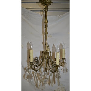 19th Century French Antique Brass and Crystal Chandelier - 5 Light-Chandelier-Antique Warehouse