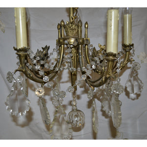 19th Century French Antique Brass and Crystal Chandelier - 5 Light-Chandelier-Antique Warehouse