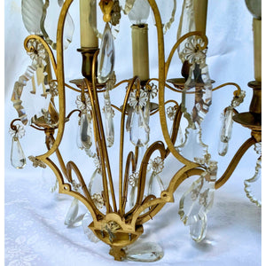 19th Century French Brass and Crystal Sconces - 5 Light - a pair-Sconces-Antique Warehouse