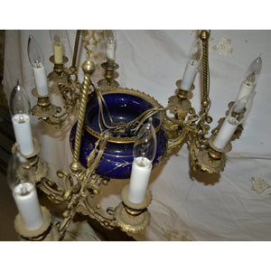 19th Century French Bronze and Porcelain Chandelier - 9-Lights-Chandelier-Antique Warehouse