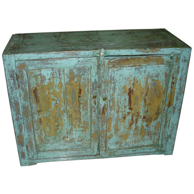 19th Century French Canadian Country Rustic Blue Painted Cabinet-sideboard-Antique Warehouse