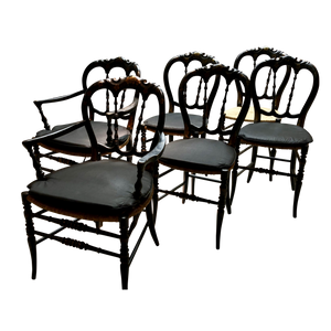 19th Century French Country Quebec Painted Chairs with Rush Seats -Set of 6 (2 arm, 4 side)-Chairs-Antique Warehouse