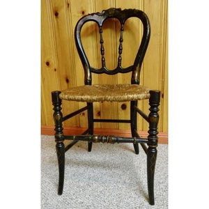 19th Century French Country Quebec Painted Chairs with Rush Seats -Set of 6 (2 arm, 4 side)-Chairs-Antique Warehouse