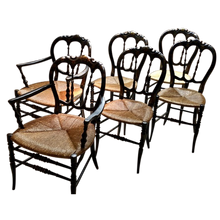 Load image into Gallery viewer, 19th Century French Country Quebec Painted Chairs with Rush Seats -Set of 6 (2 arm, 4 side)-Chairs-Antique Warehouse