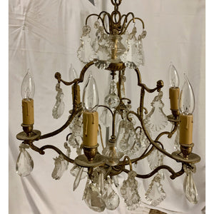 19th Century French Gilt Brass and Crystal Chandelier - 6 Lights-Chandelier-Antique Warehouse