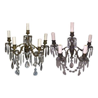 19th Century French Louis XV Bronze and Crystal sconces - 5 light - a pair-Sconces-Antique Warehouse