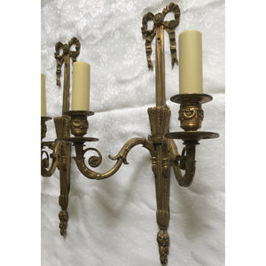 19th Century French Louis XVI Brass Ribbon Sconces - a pair-Sconces-Antique Warehouse