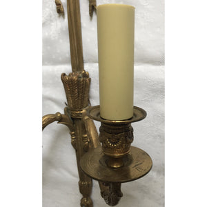 19th Century French Louis XVI Brass Ribbon Sconces - a pair-Sconces-Antique Warehouse