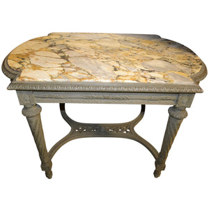 19th Century French Louis XVI Painted Center Table Console w/ Veined Marble Top-Table-Antique Warehouse