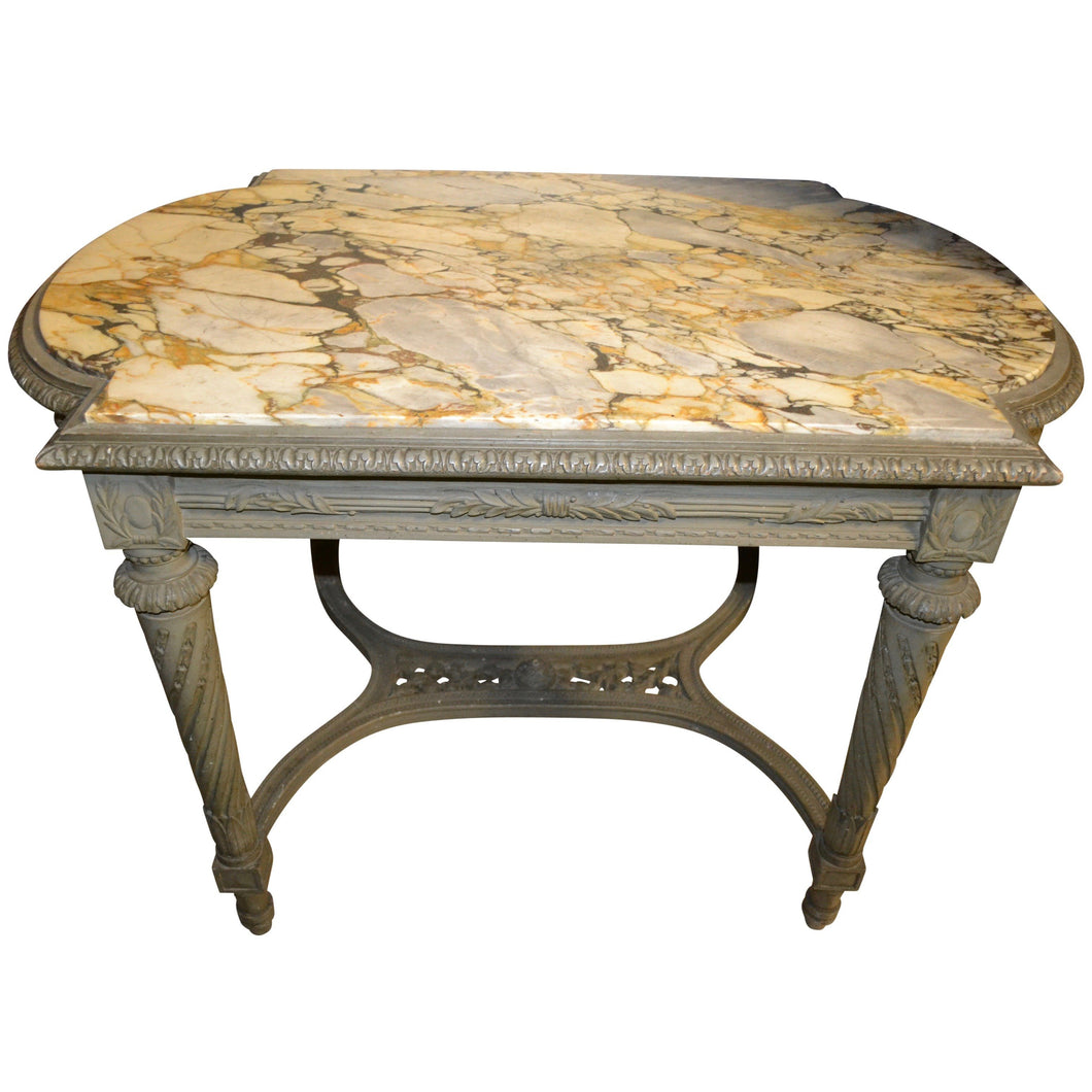 19th Century French Louis XVI Painted Center Table Console w/ Veined Marble Top-Table-Antique Warehouse