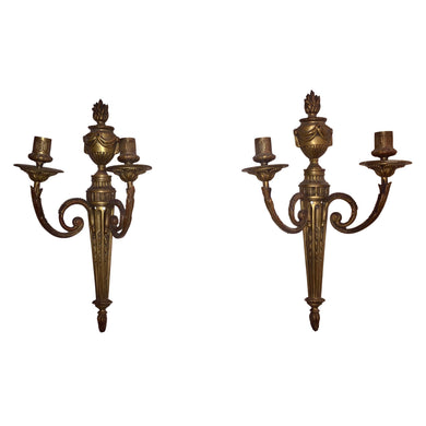 19th Century French Louis XVI Style Bronze Cast Sconces - 2 arms - a pair-Sconces-Antique Warehouse