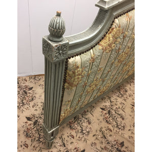 19th Century French Louis XVI Style Painted Upholstered Headboard with side rails-Bed-Antique Warehouse