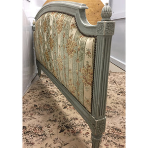 19th Century French Louis XVI Style Painted Upholstered Headboard with side rails-Bed-Antique Warehouse