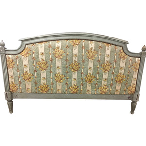 19th Century French Louis XVI Style Painted Upholstered Headboard with side rails-Bed-Antique Warehouse