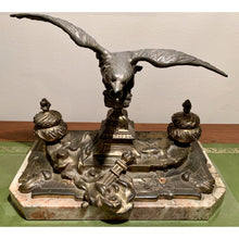 Load image into Gallery viewer, 19th Century French Marble Double Inkwell with Bronze Eagle Sculpture-Decorative-Antique Warehouse