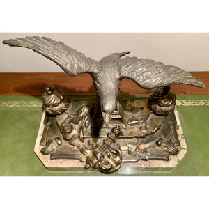 19th Century French Marble Double Inkwell with Bronze Eagle Sculpture-Decorative-Antique Warehouse