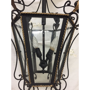 19th Century Iron & Brass Painted Hanging Lantern-Chandelier-Antique Warehouse