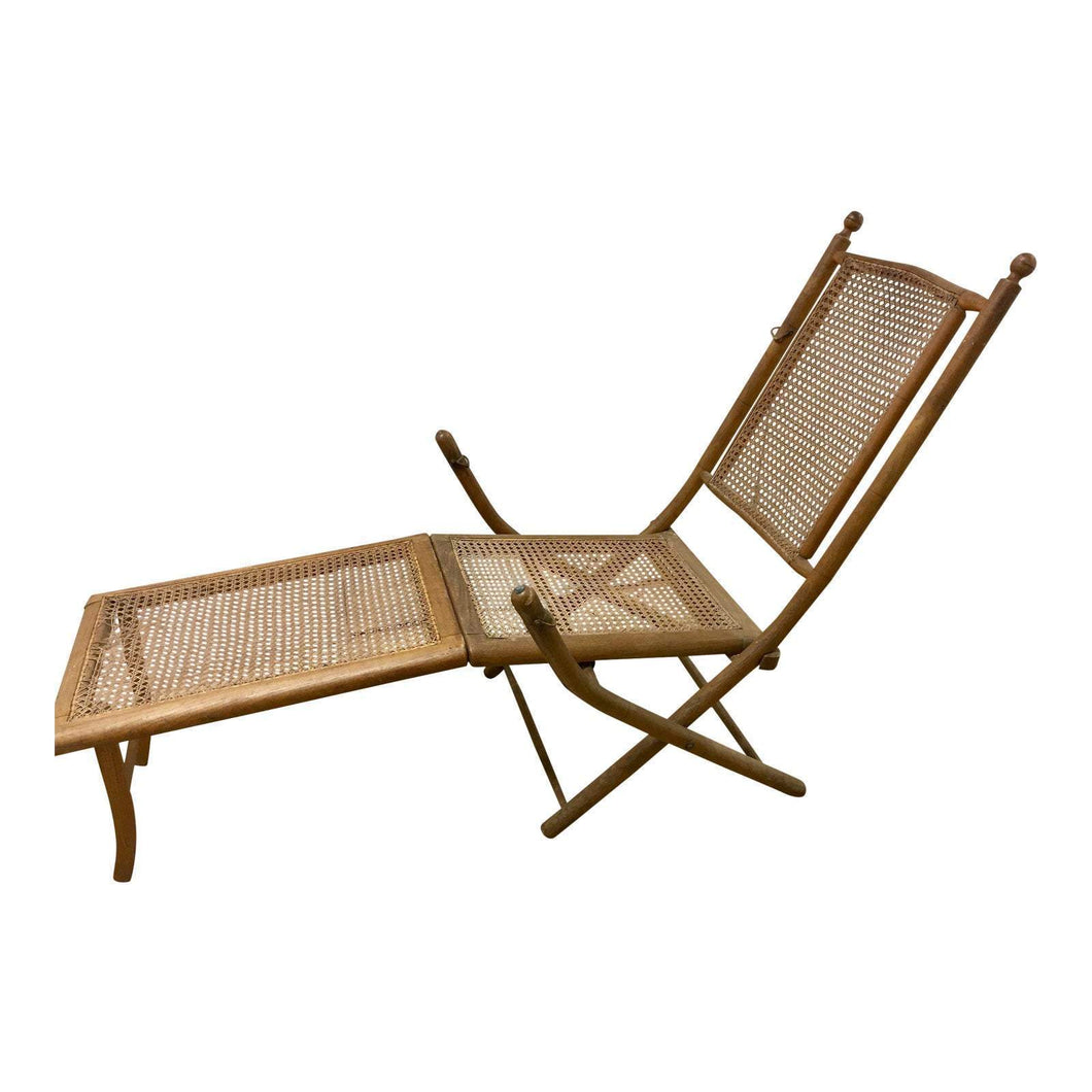 American Folding Caned Chaise | Deck Chair-Chaise-Antique Warehouse