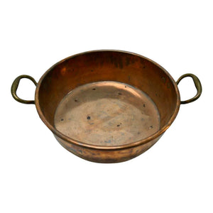 Antique Copper Pan with Brass Handles - 16" Diam.-Bowl-Antique Warehouse