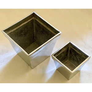 Vintage Square Polished Steel Small 4" Planter-Pots & Planters-Antique Warehouse