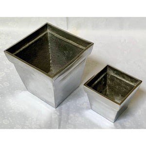 Vintage Square Polished Steel Small 4" Planter-Pots & Planters-Antique Warehouse