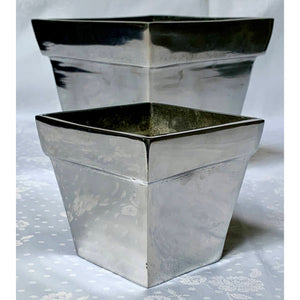 Vintage Square Polished Steel Small 4" Planter-Pots & Planters-Antique Warehouse