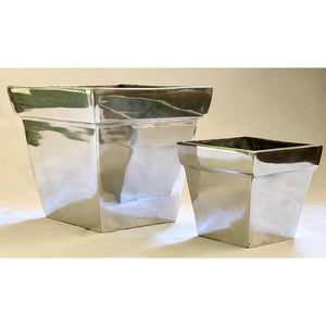 Vintage Square Polished Steel Small 4" Planter-Pots & Planters-Antique Warehouse