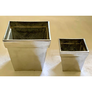 Vintage Square Polished Steel Small 4" Planter-Pots & Planters-Antique Warehouse