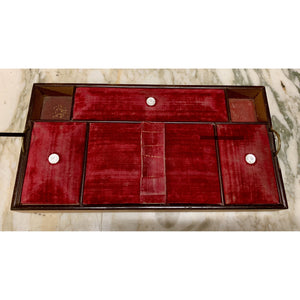Antique Victorian Walnut Sewing or Jewelry Box | Tray with Velvet Covered Compartments-Decorative-Antique Warehouse