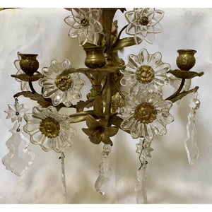 Brass and Crystal Flower Sconces - a pair-Sconces-Antique Warehouse