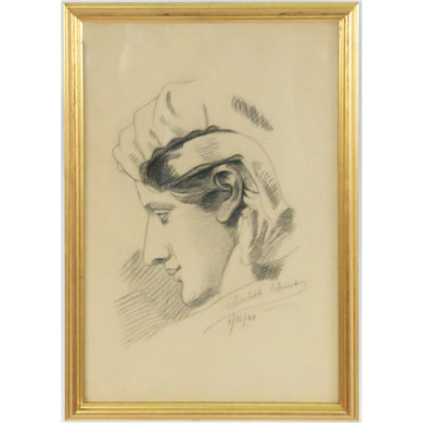 Charcoal Drawing of Woman, by Elisabeth Schimit - 1 of 3-Art-Antique Warehouse