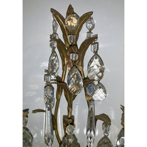 Crystal and Painted Gold Leaf Candle Sconces - 2 arm - a pair-Sconces-Antique Warehouse