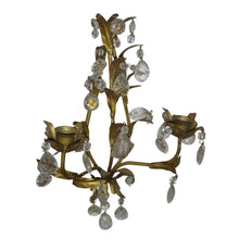 Load image into Gallery viewer, Crystal and Painted Gold Leaf Candle Sconces - 2 arm - a pair-Sconces-Antique Warehouse