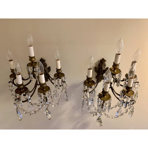 French Louis XV Bronze and Crystal Sconces - 5 Light - a pair-Sconces-Antique Warehouse