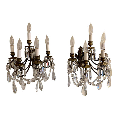 French Louis XV Bronze and Crystal Sconces - 5 Light - a pair-Sconces-Antique Warehouse