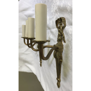 French Louis XVI Bronze Cast Two Arm Ribbon Sconces - a Pair-Sconces-Antique Warehouse