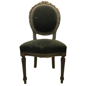 French Louis XVI Style Painted and Carved chairs with green velvet upholstery (Set of 6)-Chairs-Antique Warehouse