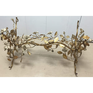Gold Painted Metal Coffee Table with Roses, Glass Top-Coffee Table-Antique Warehouse