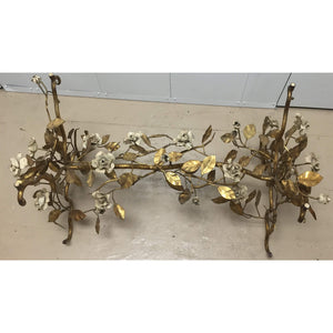Gold Painted Metal Coffee Table with Roses, Glass Top-Coffee Table-Antique Warehouse