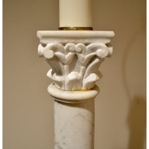 Italian NeoClassical White Marble Column Table Lamp - 41" Tall-Lamp-Antique Warehouse