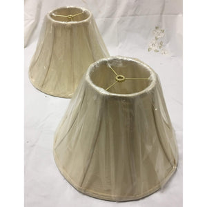 Medium Cream Shallow Bell Lampshade with Fabric Panels - A Pair - 14"W x 9.5"H-Lampshade-Antique Warehouse
