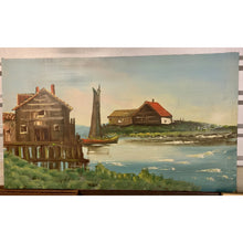 Load image into Gallery viewer, Mid 20th Century Harbor Waterfront Scene Oil Painting-Art-Antique Warehouse