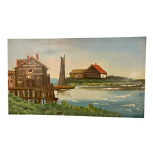Load image into Gallery viewer, Mid 20th Century Harbor Waterfront Scene Oil Painting-Art-Antique Warehouse