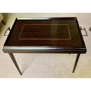 Mid Century Folding Mahogany Inlaid Butlers Side Tray Table-Table-Antique Warehouse